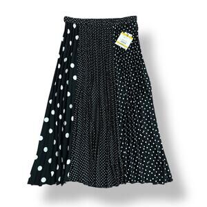 Anne Klein Petite Black White Mixed Polka Dot Pleated Midi Skirt NWT Petite S